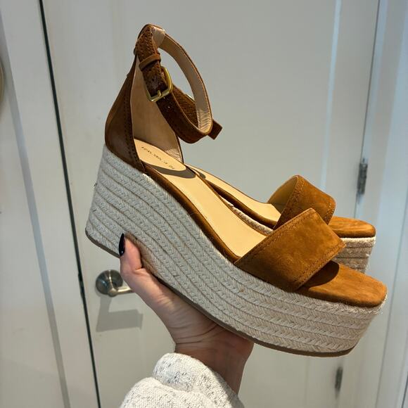 NEW Veronica Beard Gianna 90MM Suede Platform Wedge Sandals Sz 9 - Picture 5 of 9